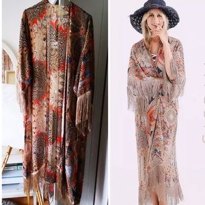 New Feather Mixed Print Kimono Swim Cover Up Cardigan Jacket Duster